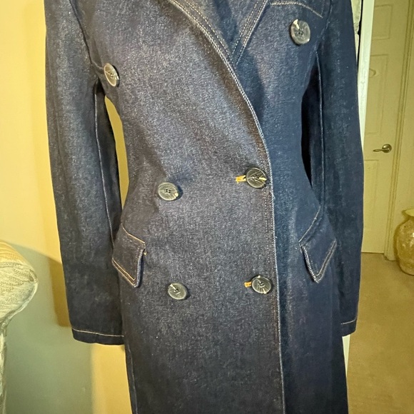 AVEC LES FILLES Tailored Double-Breasted Maxi, Denim Trench Coat, Sz. XS - Picture 7 of 16